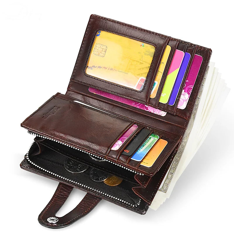 Vintage Real Leather Men Wallet Zipper Coin Card Holder