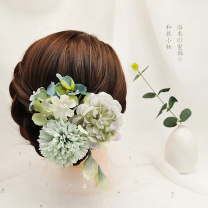 Japanese Handmade Fabric Flower Kimono Hairpin with Tassel for Weddings and Festivals