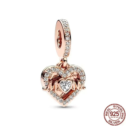 925 Silver Rose Gold Family Tree Heart Beads Charm for Women DIY Necklace Bracelet Jewelry Gift