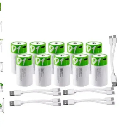 1# USB 1.5V Rechargeable D Size LR20 Li-ion Battery with Type-C Cable D1 10B 5 lines