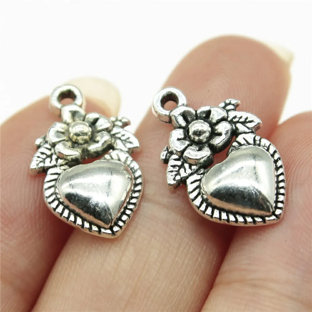 20Pc Antique Silver Sunflower Daisy Charms For Bracelets