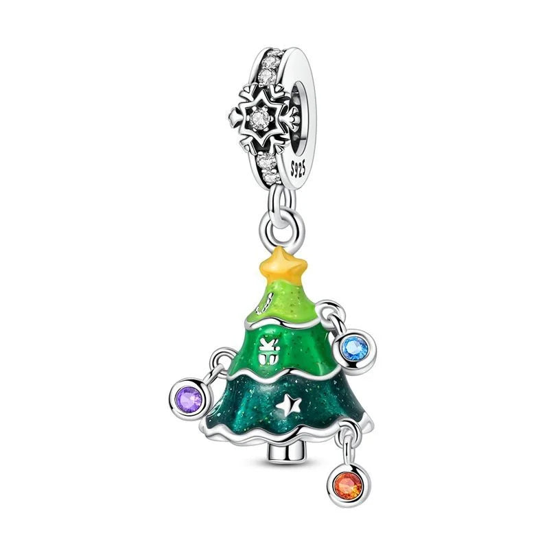 Original 925 Sterling Silver Christmas Charms Santa Claus Reindeer Earrings Beads for Necklace and Bracelet DIY Fine Jewelry Gifts