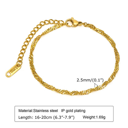Elegant Gold Plated Link Bracelet for Women - Adjustable Stainless Steel Waterproof Jewelry