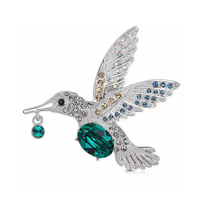 Elegant Crystal Hummingbird Brooch for Women - Versatile Zinc Alloy Corsage Pin for Banquets