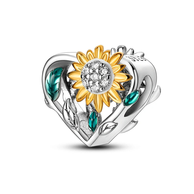 925 Silver Flower Charms Sunflower Tulip Pendants for Bracelet Jewelry Making KTC480