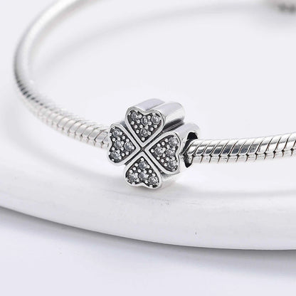 925 Sterling Silver Charm Beads for Women Bracelet - Four-Leaf Clover and Sunflower Design