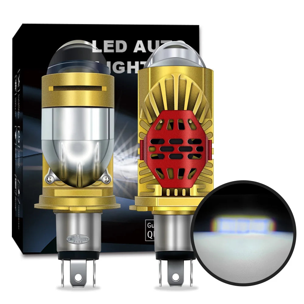 Stella Bi LED Lens Projector H4 Mini Bulb 110W Headlight White Light 2 Pieces Yellow Bulb H4 LHD