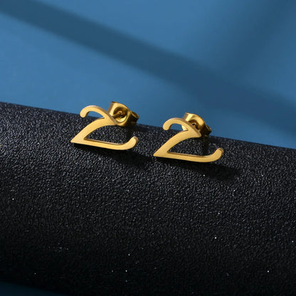 Tiny Stainless Steel Initial Letter Stud Earrings Gift V