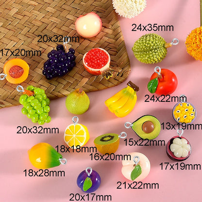 10 Piece 3D Simulated Fruit Flat Back Charms for DIY Jewelry Earrings Bracelets and Hairpins
