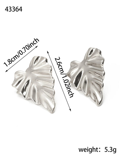 Elegant Pleated Texture Metal Earrings - Minimalist Stainless Steel Studs
