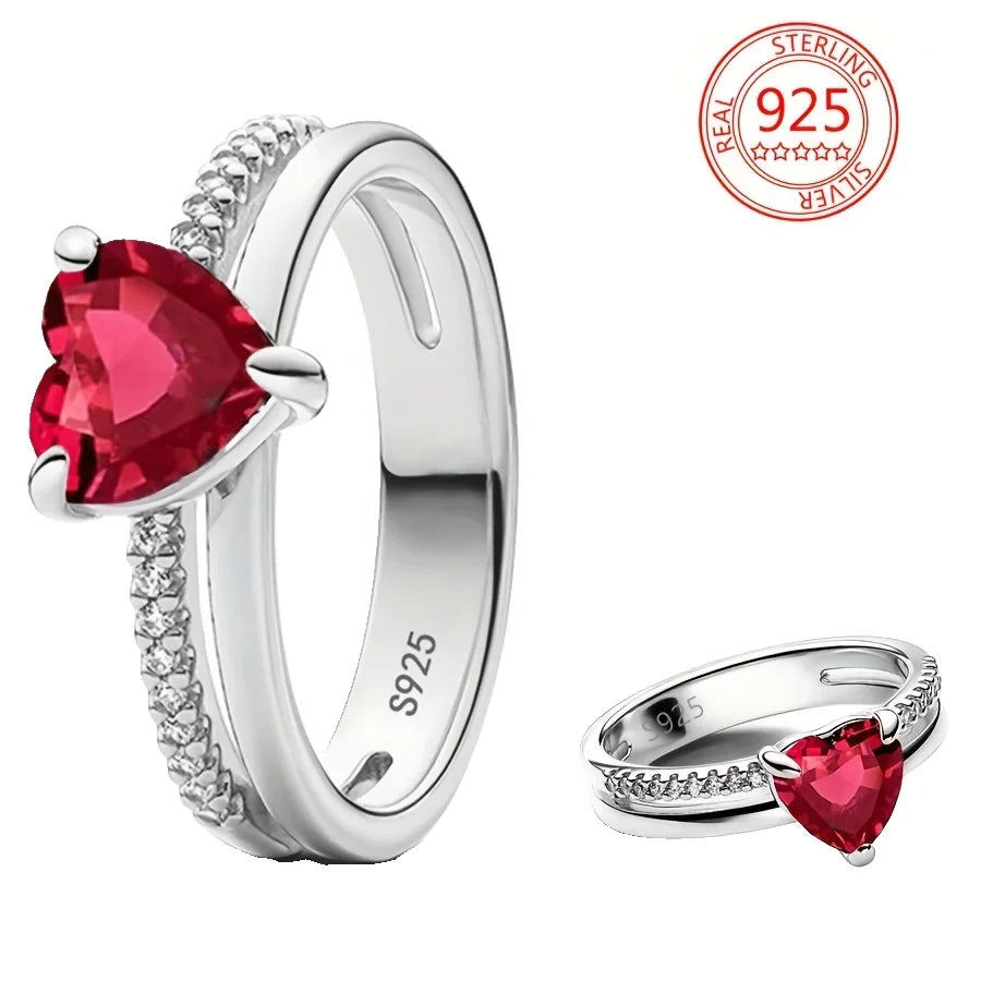 Original 925 Sterling Silver Heart Crown Bow Moon Shell Colorful Crystal Ring for Women Fine Jewelry Gift XR185