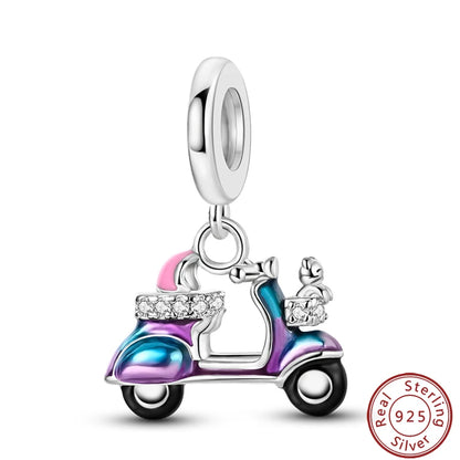 Sterling Silver Sports Car Motorcycle Charm Beads for DIY Jewelry Making KJC1083
