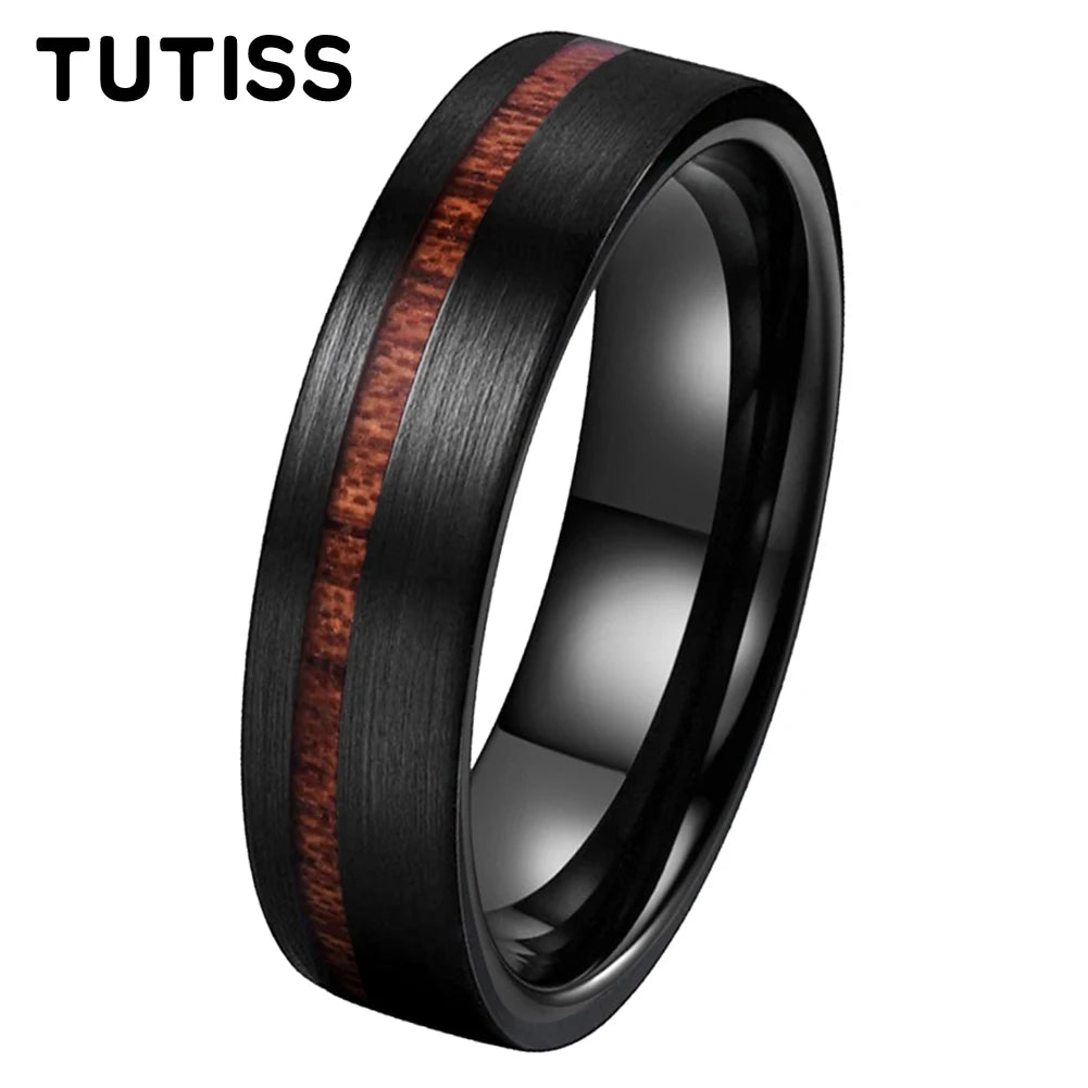 TUTISS Tungsten Couple Ring with Real Wood Inlay and Comfort Fit Wedding Band