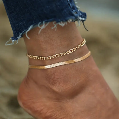Vintage Gold Flat Snake Chain Anklet for Women Beach Jewelry CS53529JCA3