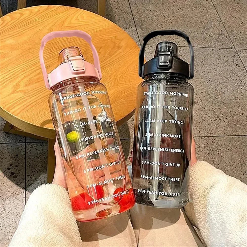 2L Leak Proof Travel Water Bottle With Time Marker Non Slip