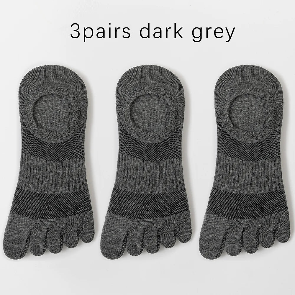 3 Pairs Mens Five Toe Breathable Anti Odor Ankle Socks
