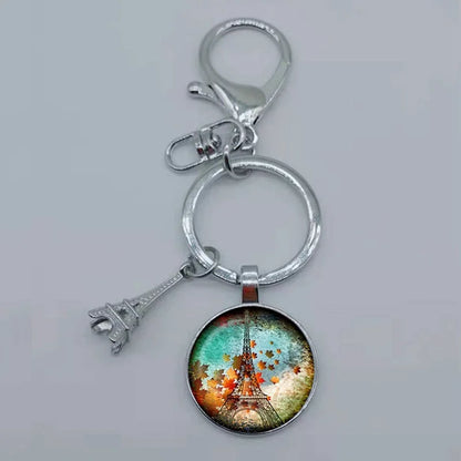Paris Eiffel Tower Glass Pendant Keychain for Women with Artistic Design
