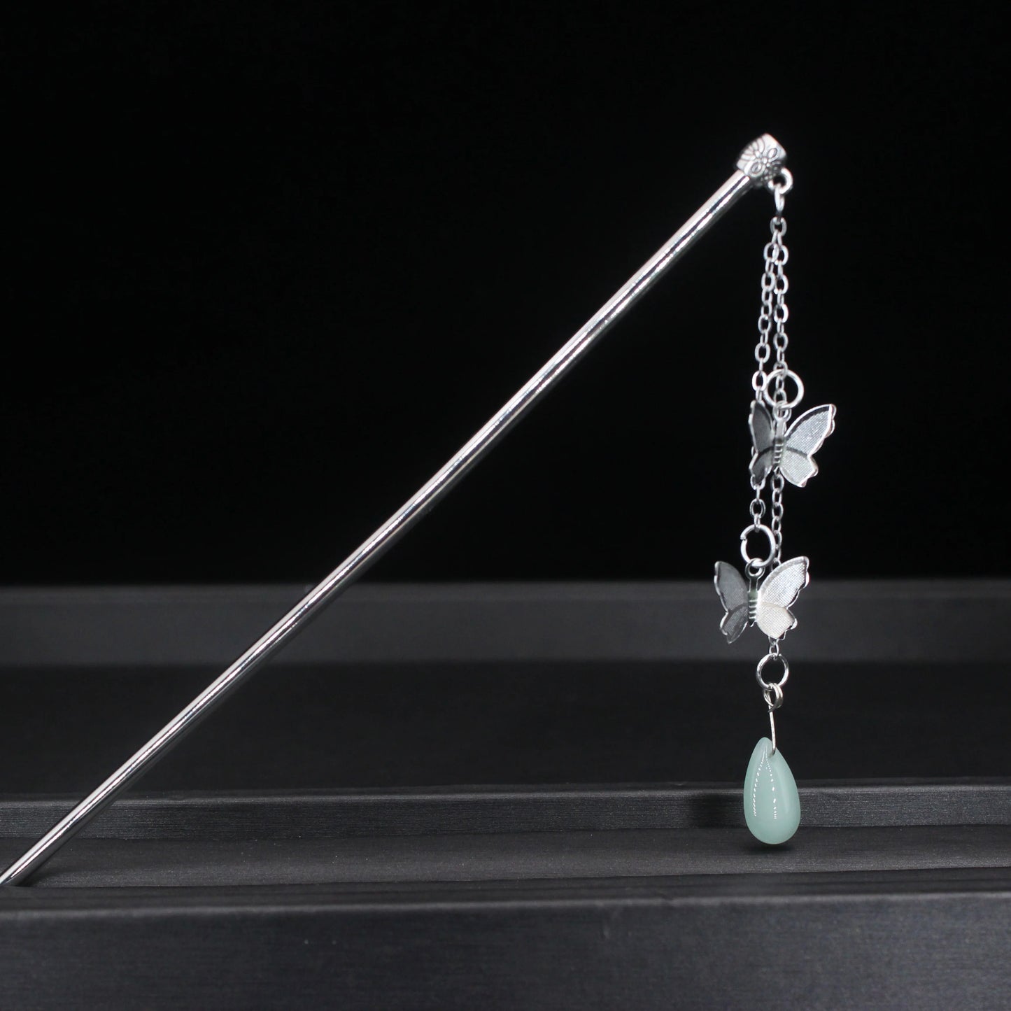 Fashion Metal Chinese Hair Stick with Butterfly Crystal Accent for Women in Silver and Gold - Elegant Hair Jewelry Accessory Gift