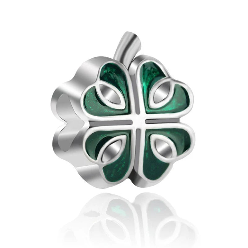 925 Sterling Silver Charm Beads for Women Bracelet - Four-Leaf Clover and Sunflower Design A1356lv
