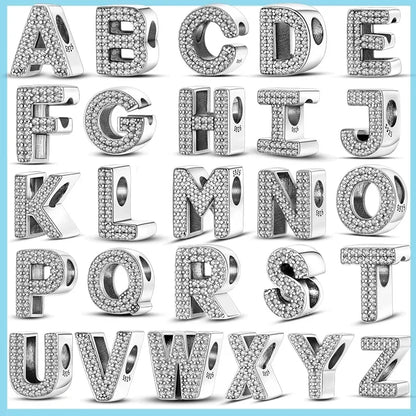 925 Sterling Silver Alphabet Beads Charm Set A to Z with Zircon for DIY Jewelry Making