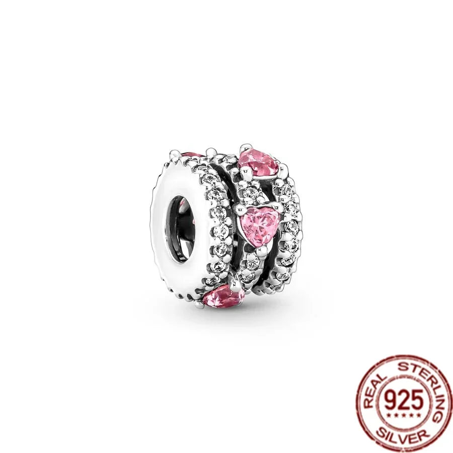 925 Sterling Silver Colorful Infinite Heart Flower Charms with Zircon for Pendant Bracelet Necklace DIY Fine Jewelry