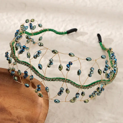 Women Luxury Crystal Bead Bridal Headband Royal Crown Tiara TS-J3263GREEN