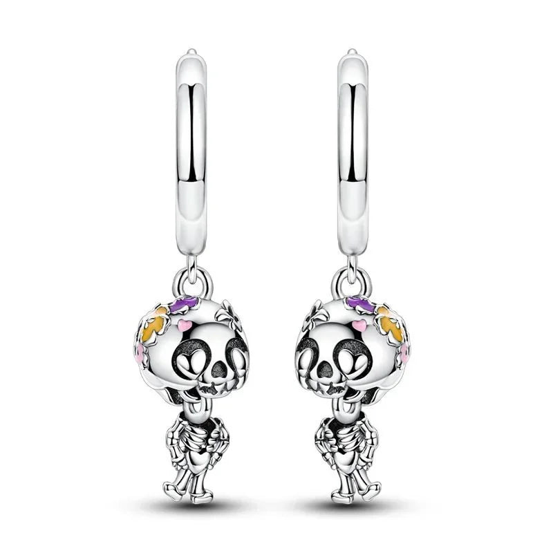 925 Sterling Silver Skull Pumpkin Cross Hoop Earrings Sparkling Zircon Glamorous Women Jewelry