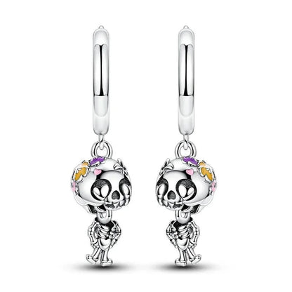 925 Sterling Silver Skull Pumpkin Cross Hoop Earrings Sparkling Zircon Glamorous Women Jewelry