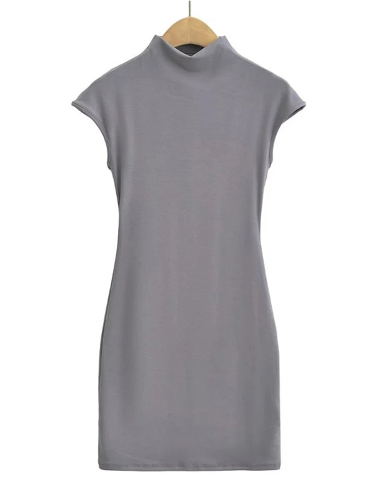 Knit Mini Dress for Women Short Sleeve Pink Bodycon Vintage