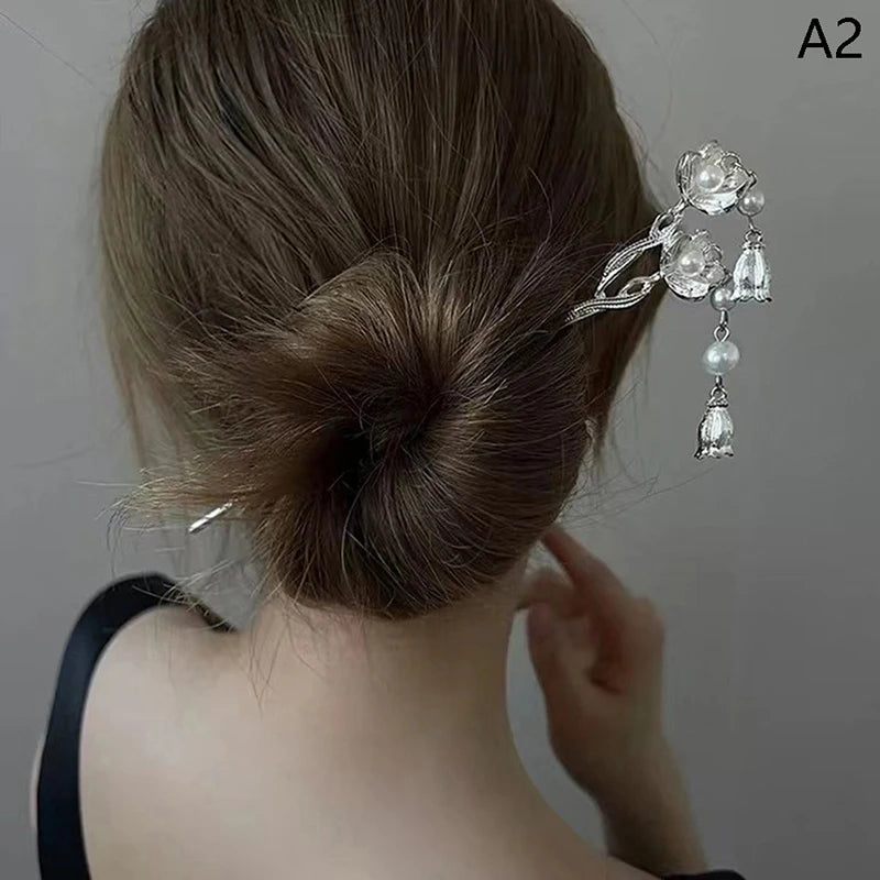 Elegant Chinese Tassel Hair Stick Floral Design Hairpin for Women