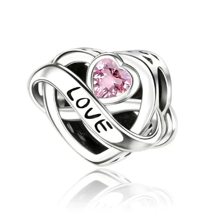 925 Sterling Silver Colorful Infinite Heart Flower Charms with Zircon for Pendant Bracelet Necklace DIY Fine Jewelry