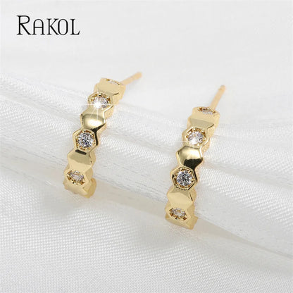 Rakol Fashion Honeycomb Zirconia Stud Earrings for Women Bridal Party Jewelry