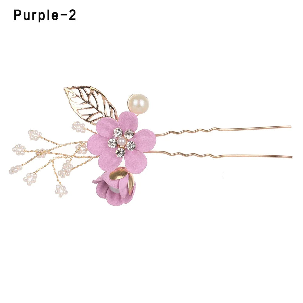 Luxury Crystal Crown Hair Combs - Elegant Bridal Clips with Leaf Design purple 2