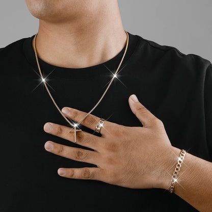 Men's Stylish Black Stainless Steel Cross Necklace, Ring, and Bracelet Set - Non-Fading Jewelry for Weddings and Parties