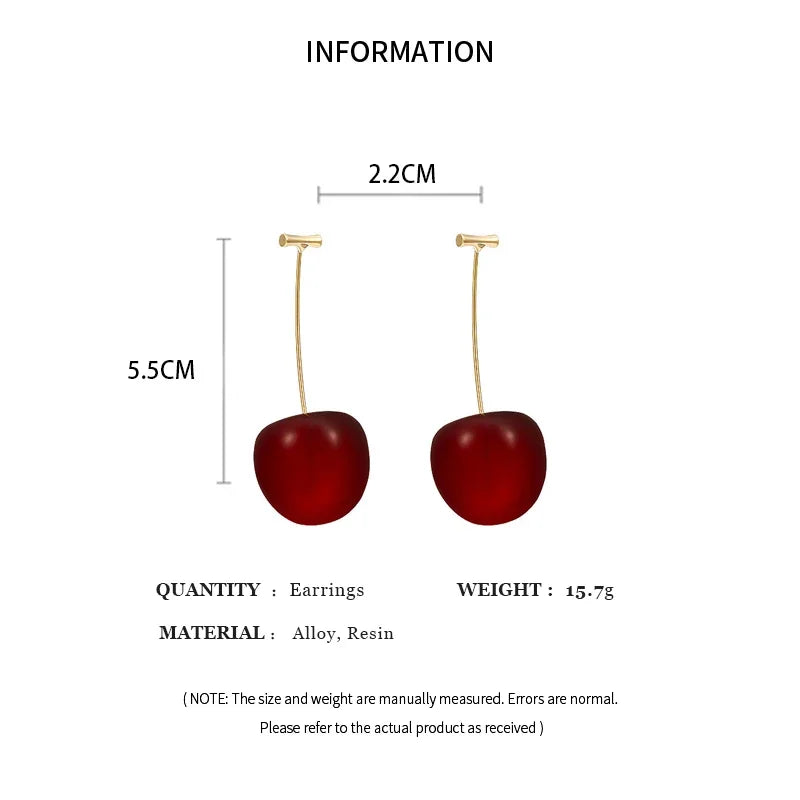 Bohemian Sweet Red Cherry Resin Drop Earrings for Women Fashion Party Jewelry