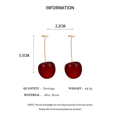 Bohemian Sweet Red Cherry Resin Drop Earrings for Women Fashion Party Jewelry