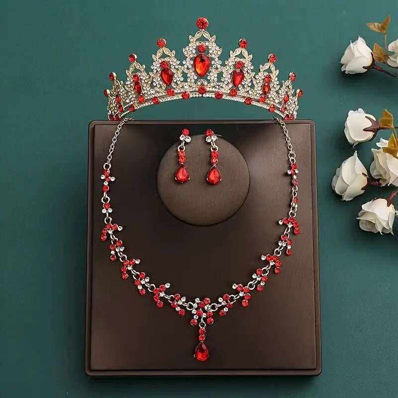 Elegant Crystal Bridal Tiara Set with Earrings and Necklace for Princess Brides