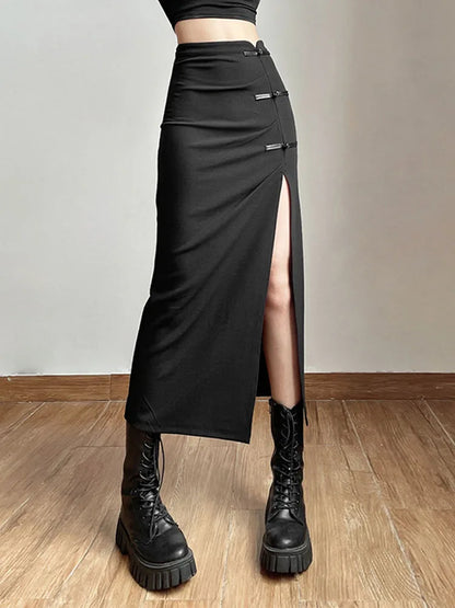 Black Knit Ankle Skirt Slim Fit Women Casual Streetwear