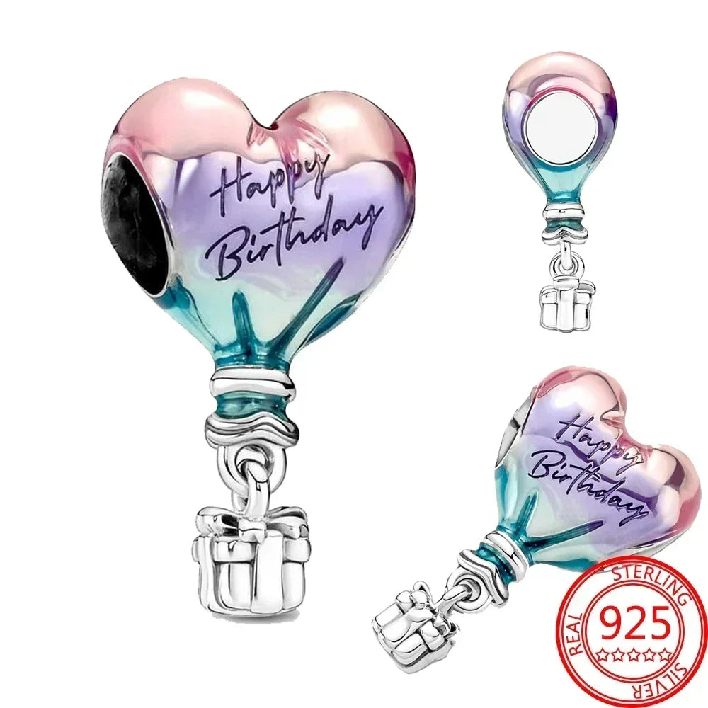 Sterling Silver Purple Murano Pansy Flower Dangle Charm for Women Bracelet and Necklace Jewelry Gift