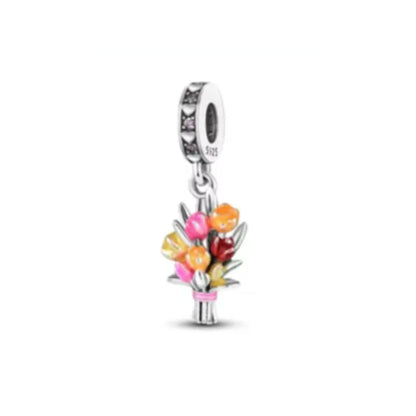 Spring Butterfly Heart Enamel Flower Charm Bead for Bracelets and Necklaces