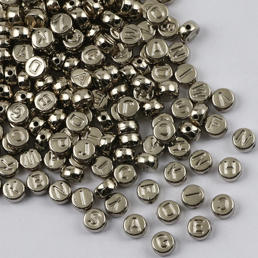 Gold Color Acrylic Spacer Beads with Black Letter Charms for Jewelry Making and DIY Crafts