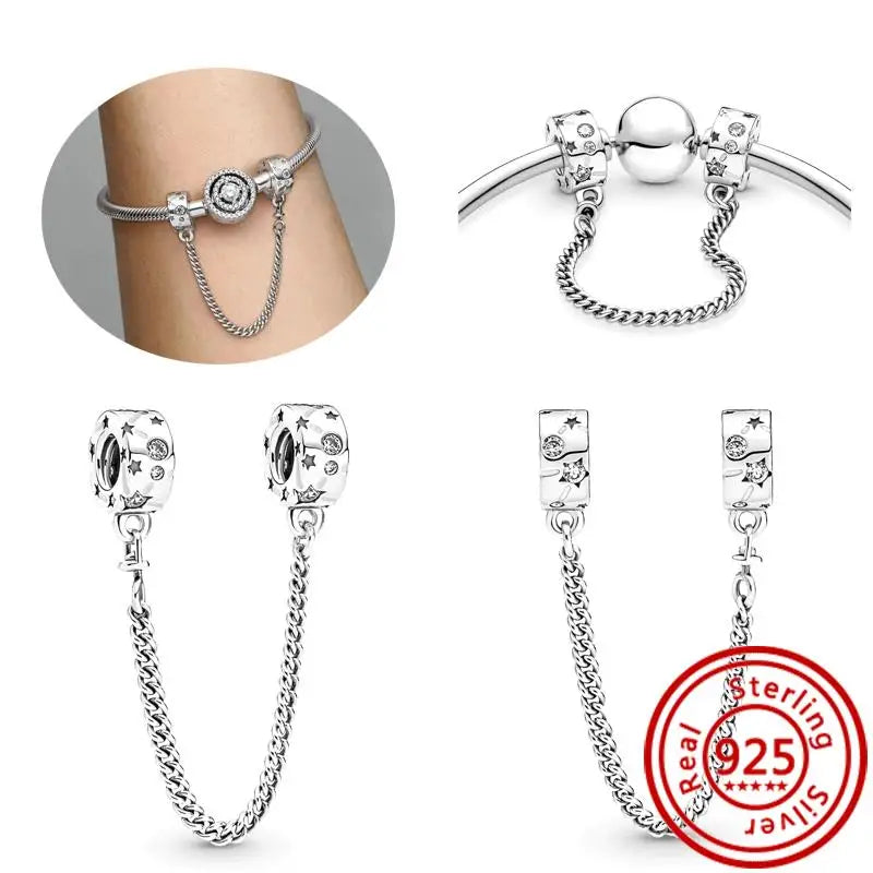 925 Silver Galaxy Charms Bracelet with Starry Sky Beads and Planetary Motifs