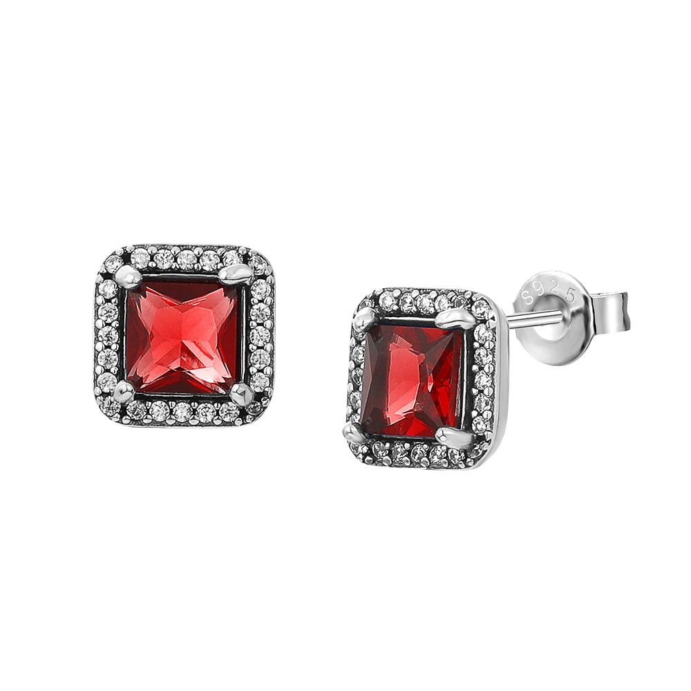 Heart Series Sterling Silver Stud Earrings with Colorful Zircon Stones for Women Fashion