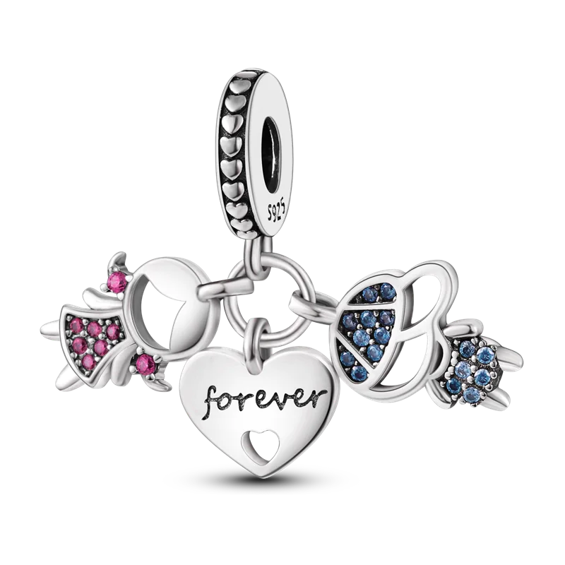 Pink Butterfly Luminous Firefly Dangle Charms 925 Sterling Silver Beads for DIY Jewelry KTC280