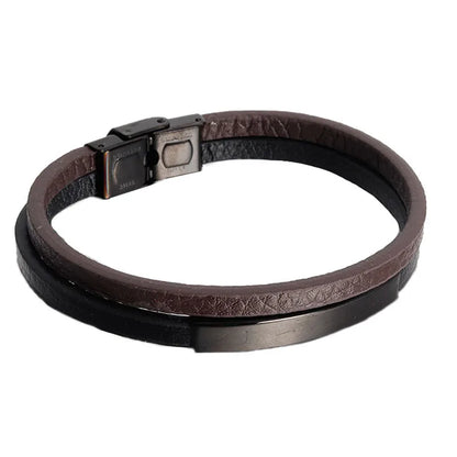 Luxury Men's Leather Bracelet Hand-Woven Multilayer Vintage Bangle with Stainless Steel Clasp