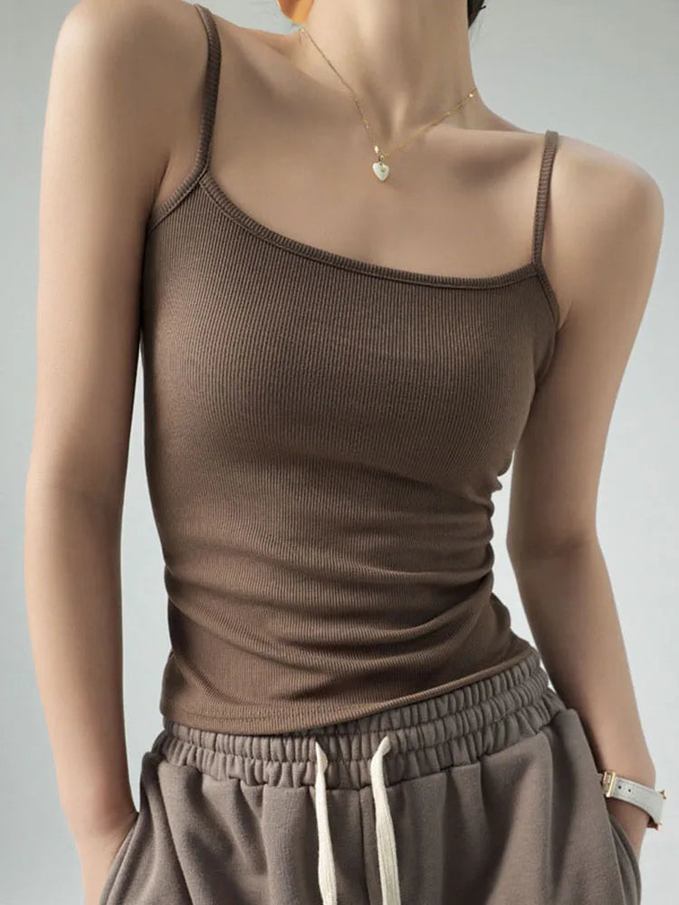 Womens Summer Slim Stretch Spaghetti Strap Tank Top
