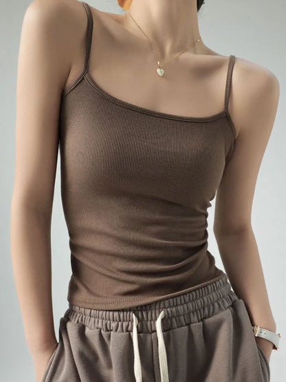 Womens Summer Slim Stretch Spaghetti Strap Tank Top