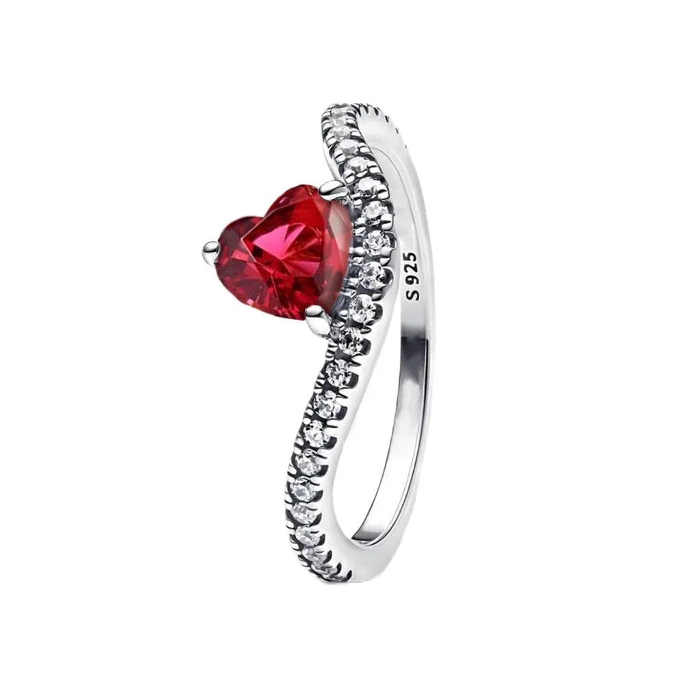 Original 925 Sterling Silver Heart Crown Bow Moon Shell Colorful Crystal Ring for Women Fine Jewelry Gift XR185