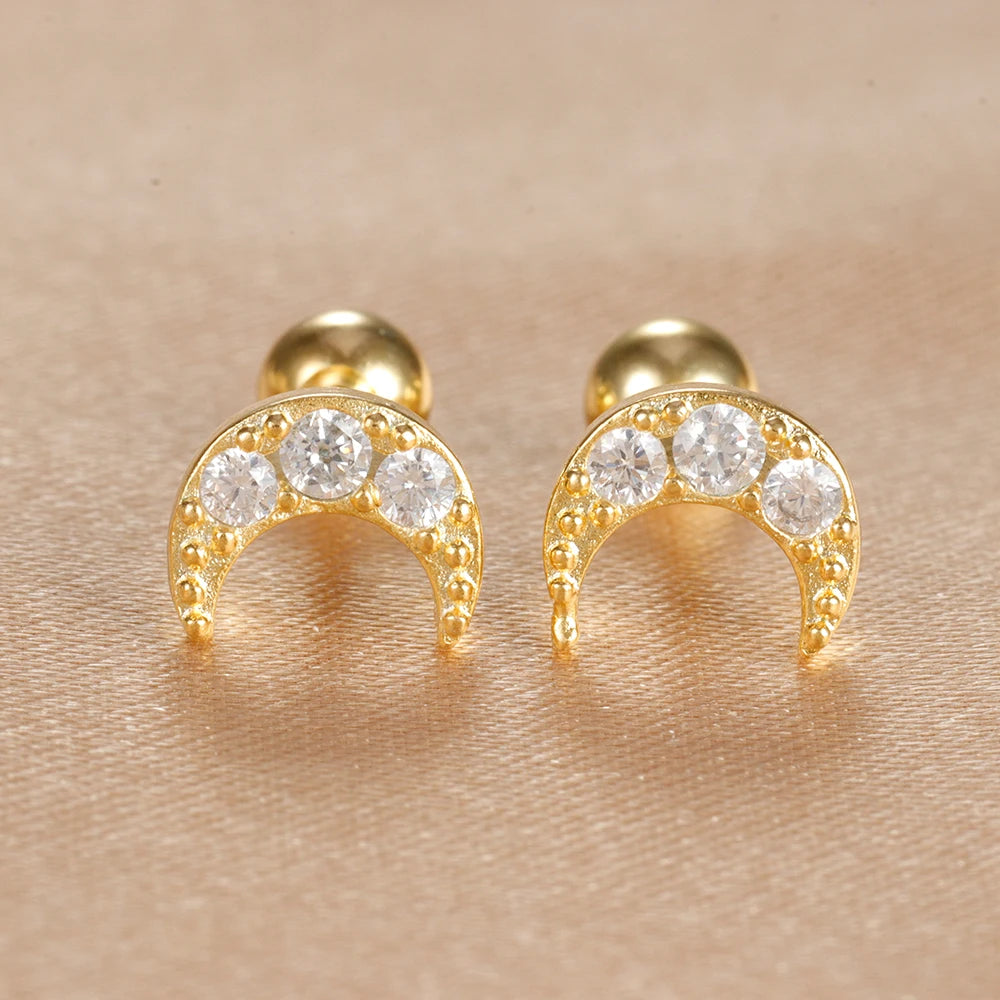 2Pcs Helix Ear Piercing Stud Earrings for Women Zircon Heart Star Moon Tragus Accessories Jewelry Gift