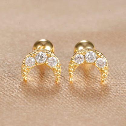 2Pcs Helix Ear Piercing Stud Earrings for Women Zircon Heart Star Moon Tragus Accessories Jewelry Gift